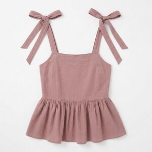 Madewell Rosalie Top XXS Pink Tie Strap Smocked Boho Cami Romantic